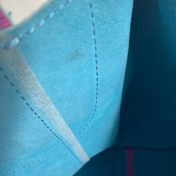 B Makowsky Purple Patent Leather Teal Suede Trim Tote Handbag Weekender Bag - Picture 11 of 14